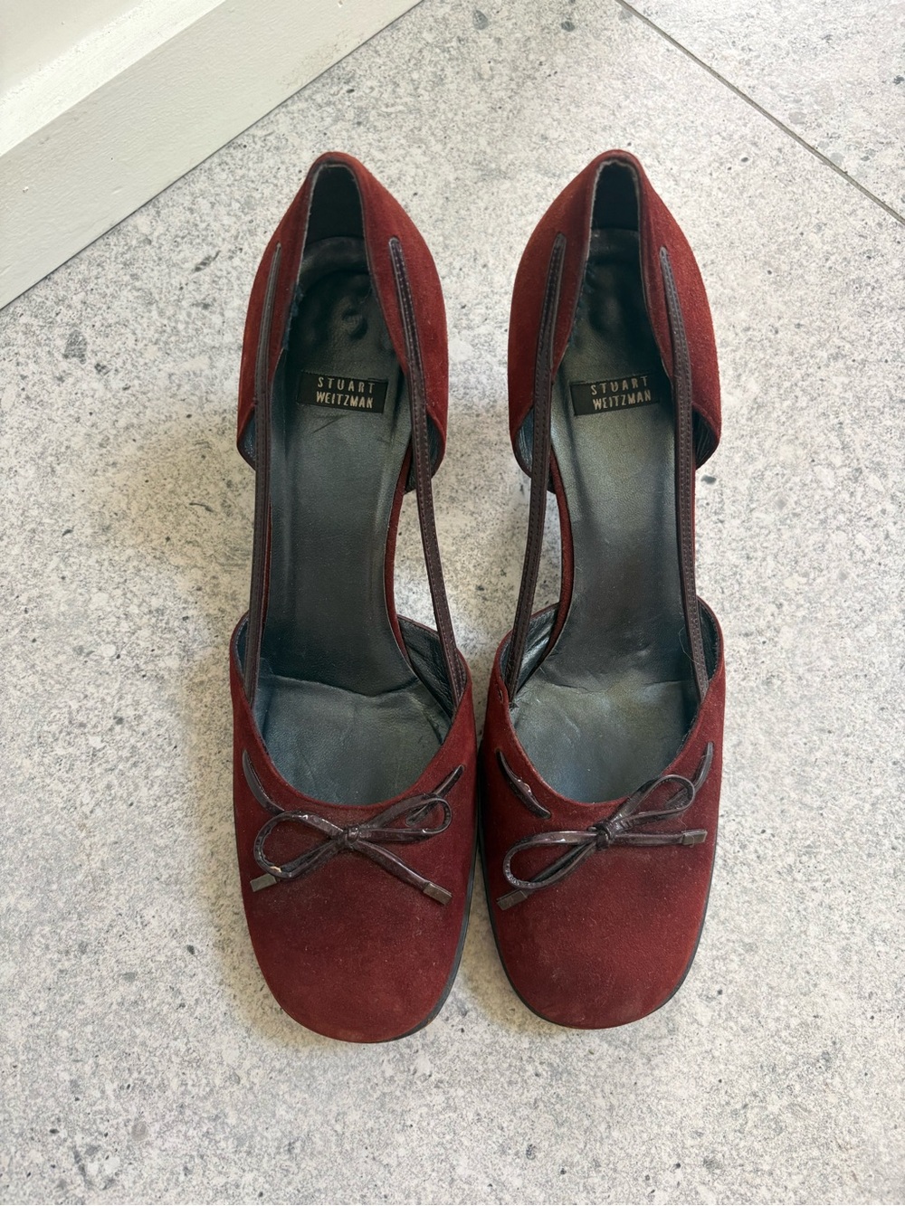 Stuart Weitzman Burgundy Suede Bow Accent Pumps